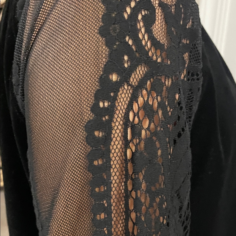 Free People Black Velvet & Lace Dream Team Blouse Size XS - Picture 5 of 7